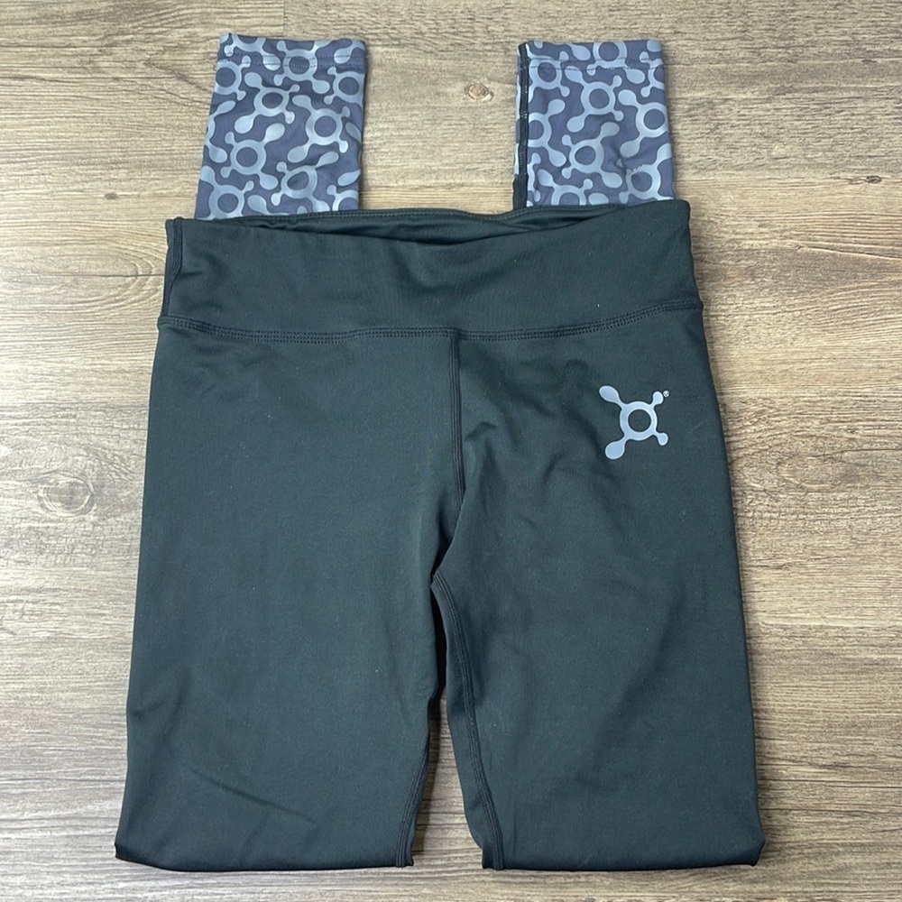 OrangeTheory Women’s Black Grey Mid Rise Activewear workout Gym Leggings, sz S